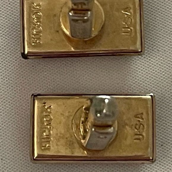 Vintage-1950s-signed Hickok double red & gold bullet back cuff links w/gift box - Picture 6 of 12